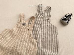 【valu bebe】マルチストライプロンパース グレー 70〜80cm