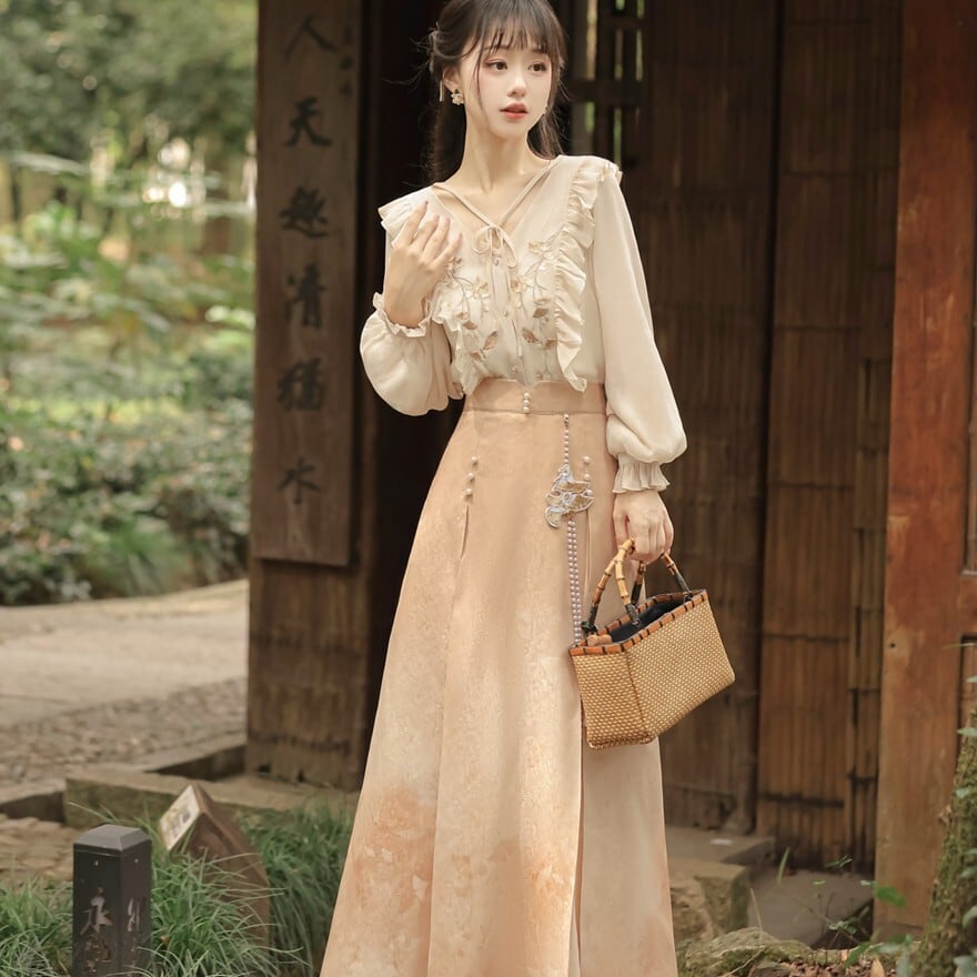 中華風 ロリィタ セットアップ ロング丈 スリットスカート 控えめ パーティコーデ 女子会