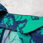 フラダンス 衣装 ワンピース ドレス グリーン系 フラ ダンス ハイビスカス柄 花柄 緑 紺 華やか ハワイアン アロハ かわいい ハワイアンプリント 鮮やか ネイビー系