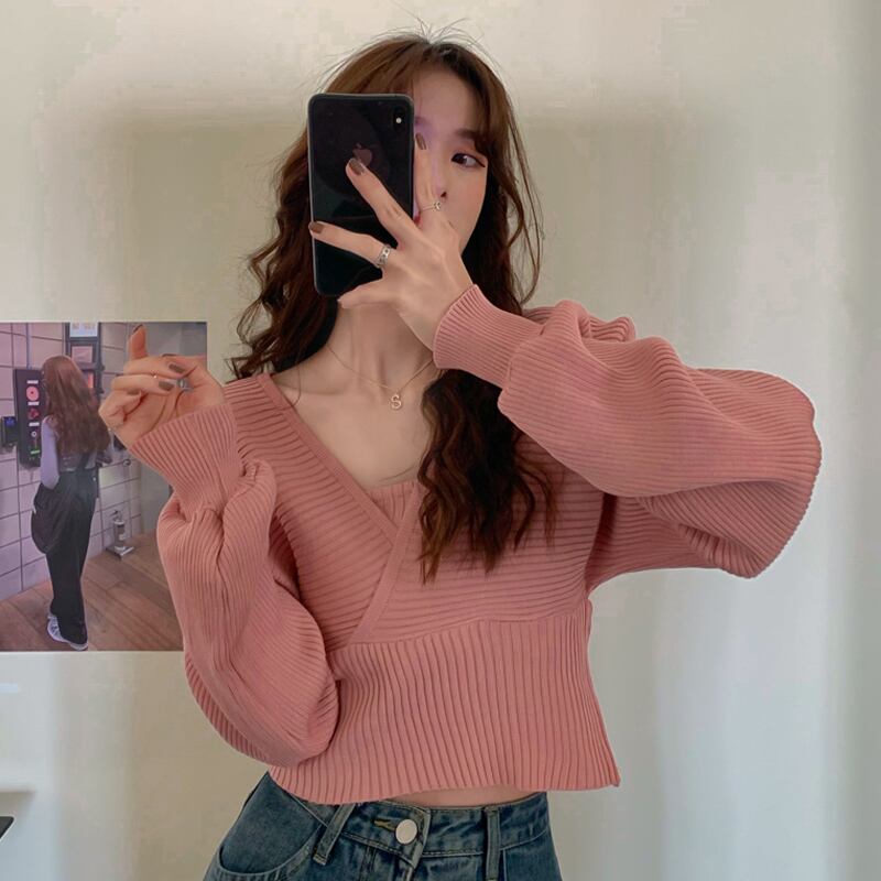 ニットスプリングスタイルショートトップス 春物 試着室39458912338