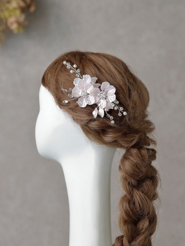【桜フラワー小枝ビジュー　ピンク】　ヘアアクセサリー　　袴　振袖　成人式　ヘアドレス　カチューシャ　k-0031