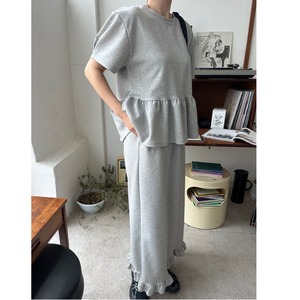 ruffle sleeve t-shirt and high waist skirt set(3color)＜d3207＞