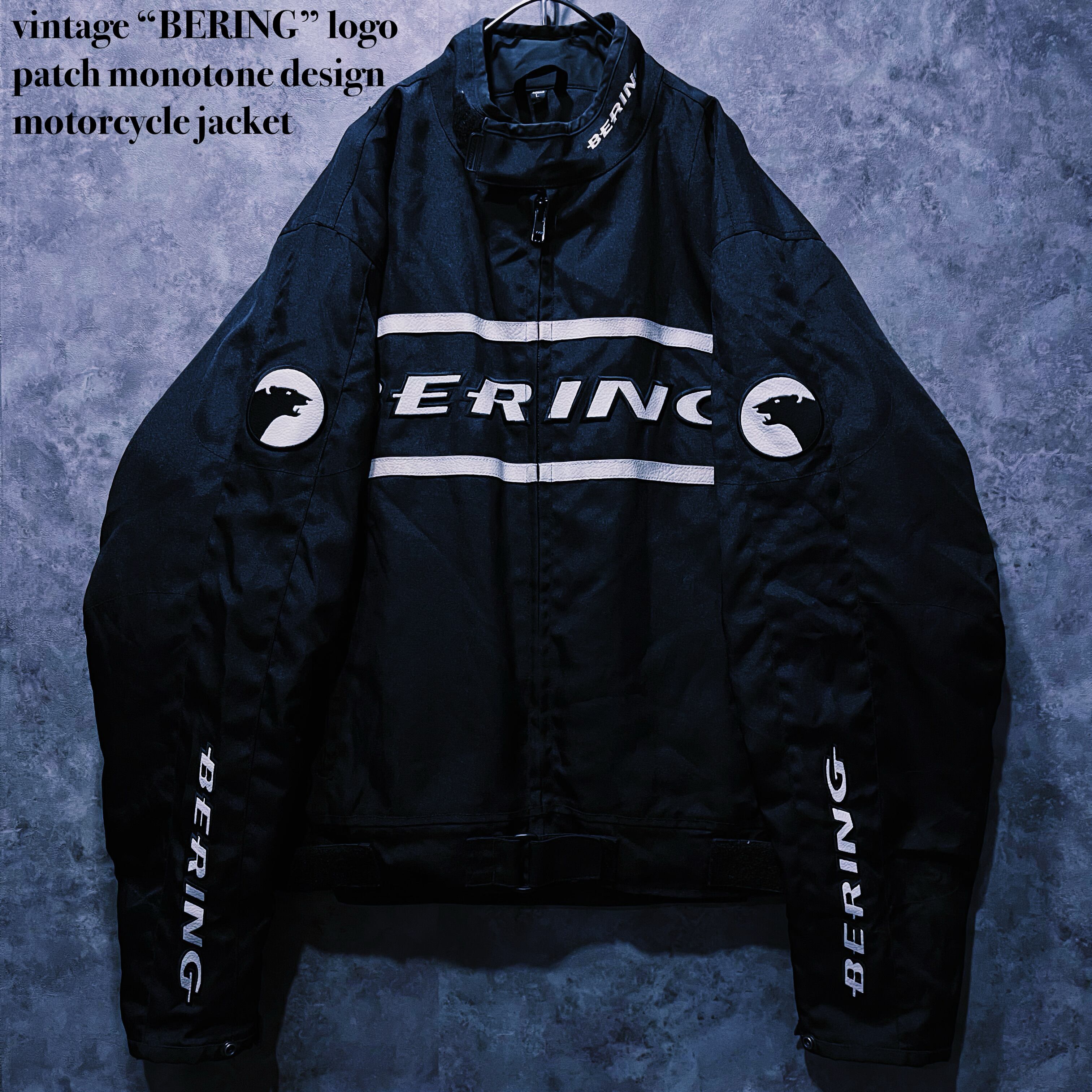 【doppio】vintage “BERING” logo patch monotone design motorcycle jacket