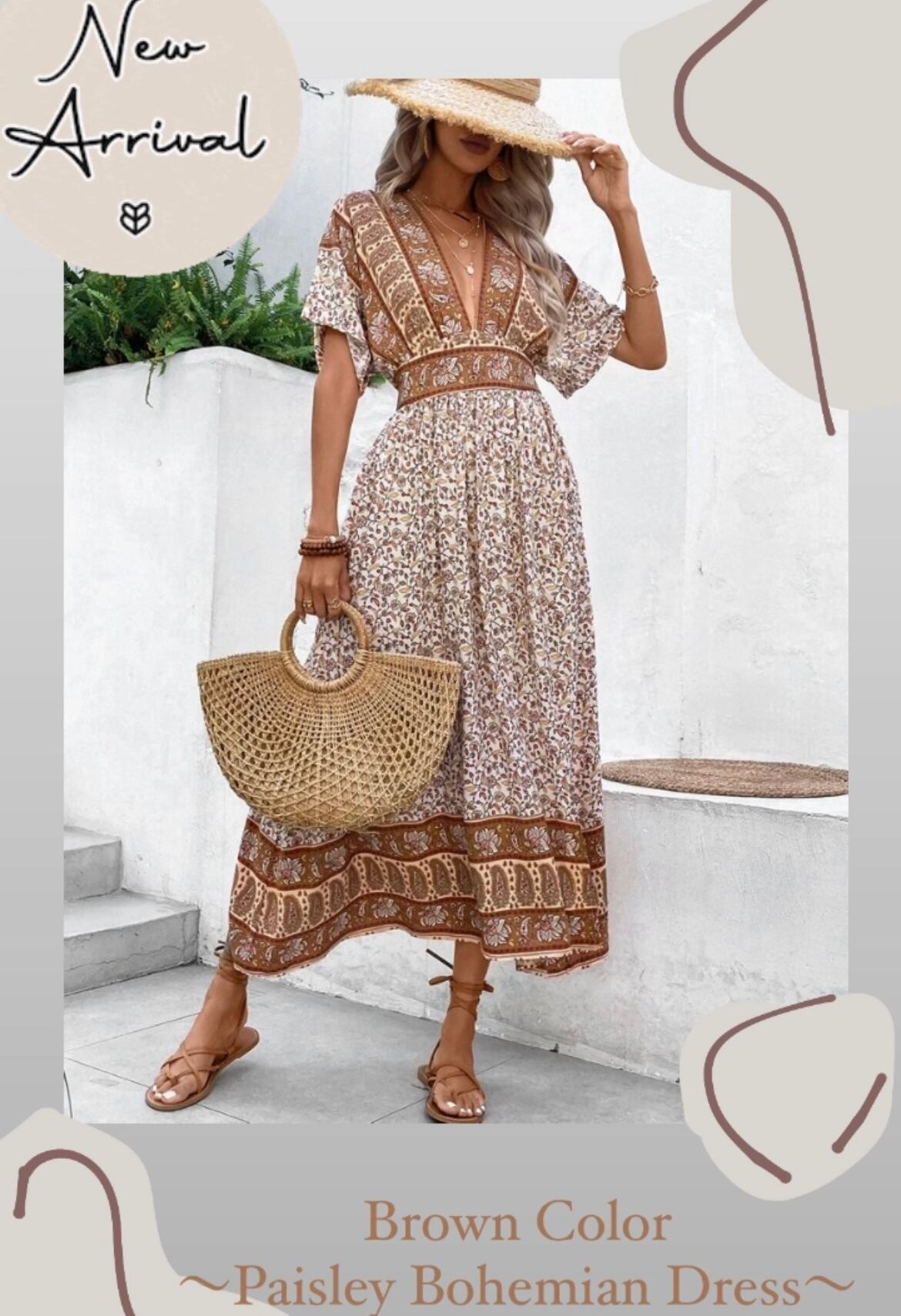 Brown Paisley Bohemian Dress ～ ナチュラルなカラーのボヘミアン