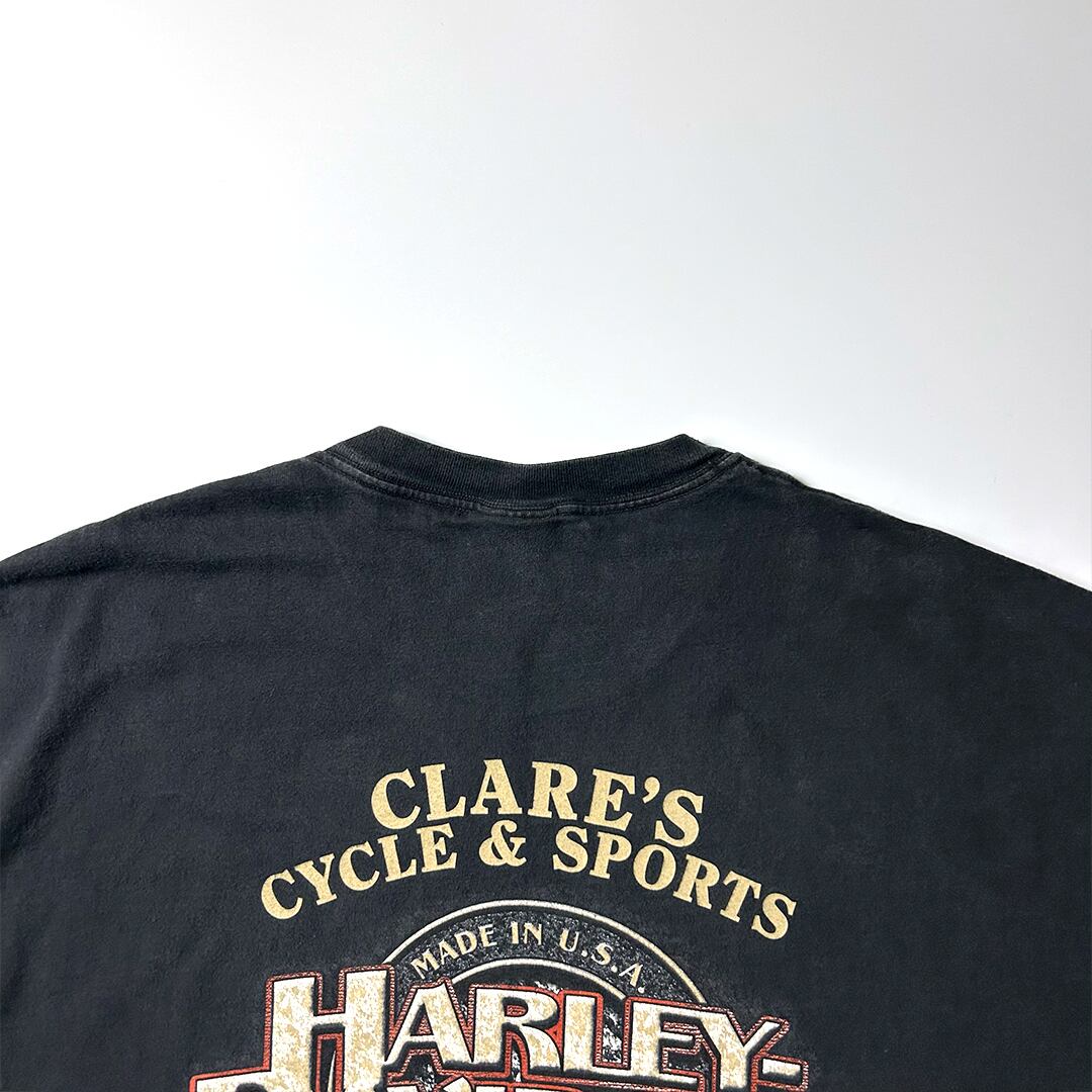 Harley-Davidson Tシャツ XXL ブラック USA製 鬼フェード ハーレーダビッドソン バイカー ロック系 メンズ 古着 ...