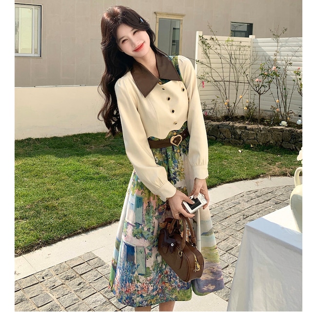 ❤キャンバスに描いたような花柄。一枚で完成するアートなワンピース！【Sun and moonシリーズ】★ワンピース★ レディース 長袖