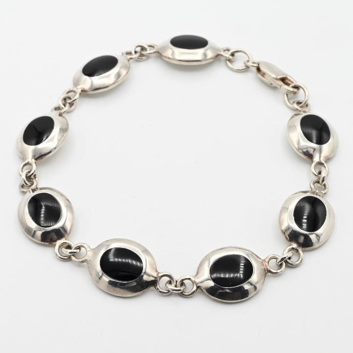 Rounded Black Onyx Accent Modern Style Link Bracelet / Denmark