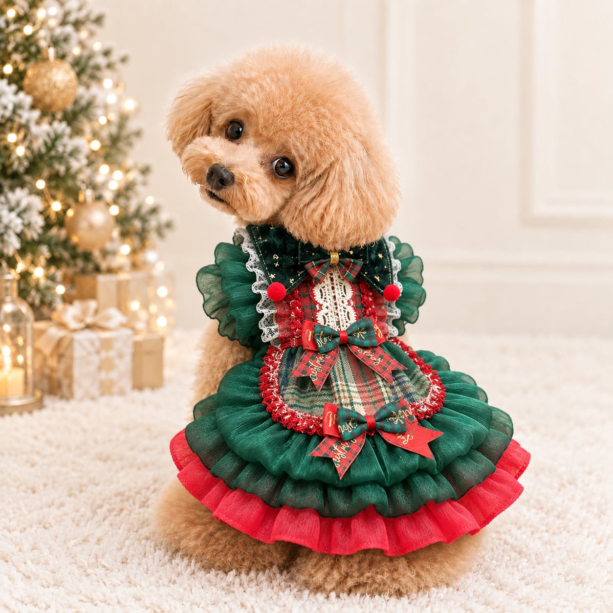 【海外ハンドメイド】クリスマスおめかしドレス 犬服 01342