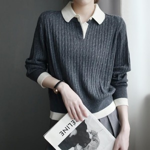 フェイクツーピースコントラストケーブルニット　2色　00663