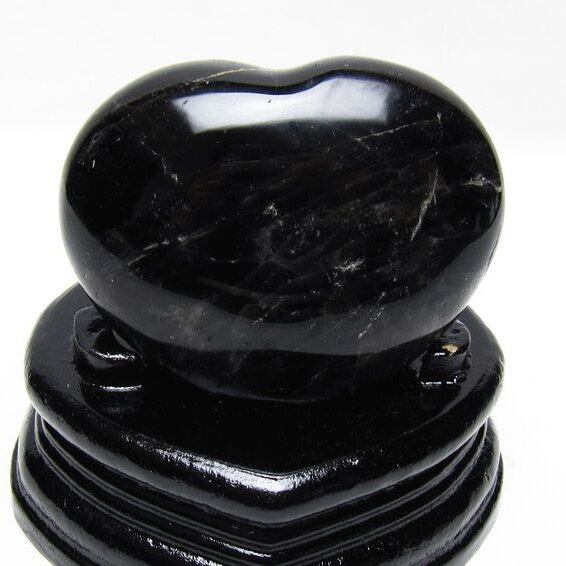 モリオン 置物 黒水晶 ハート 台座付属 一点物 155-1008