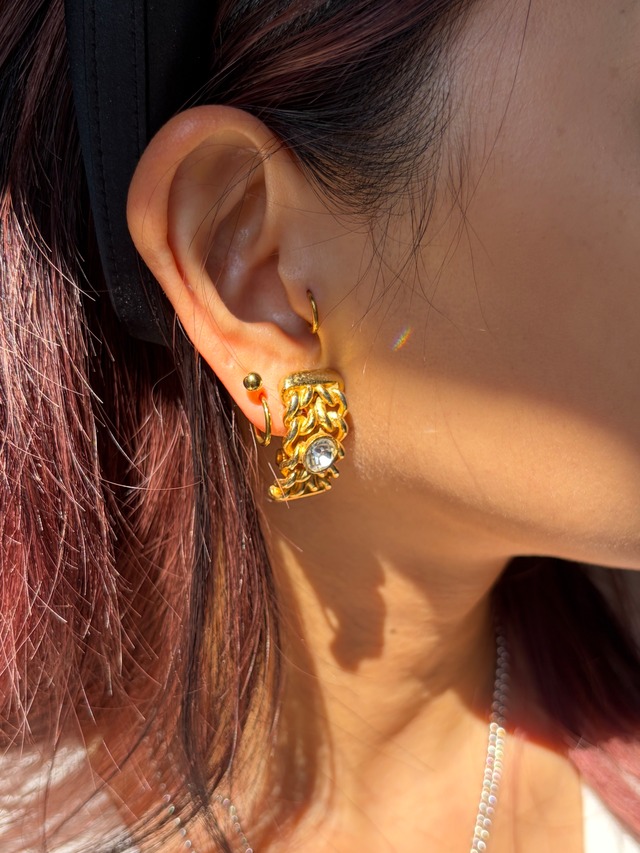 SONIA RIYKEL / vintage gold stone chain design earring.(o)
