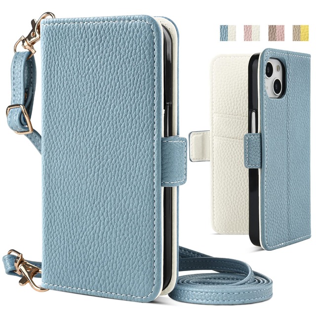 iGerico 適用 iPhone 15 ケース 手帳型 ショルダー あいふぉん15 肩掛け アイフォン15 スマホケース iphone15 女性 斜め掛け おしゃれ 首かけ 財布型 ケース クロスボディショルダーストラップ アイフォン15 バイカラー ブック型 マグネット式 斜めがけ 肩掛け ショルダー かわいい(iPhone 15 (6.1"),ブルー&アイボリー)