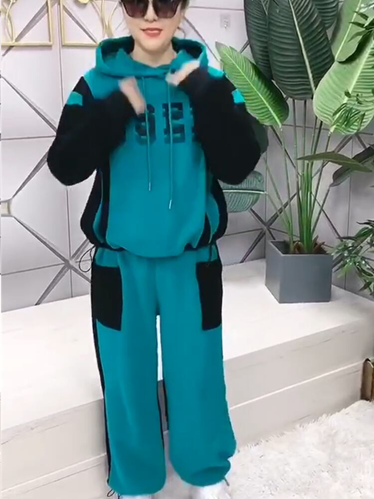 スプリングフードカラーギャザーカジュアルパンツ 大きめサイズ 春物 ミックスインファッション20478321895