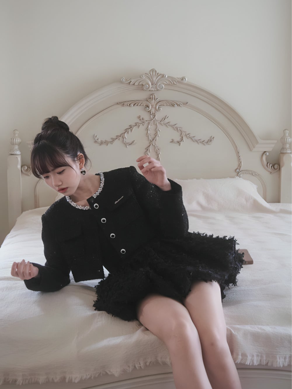 クラシック｜ブラックフリースツイードジャケット＋ワンピース