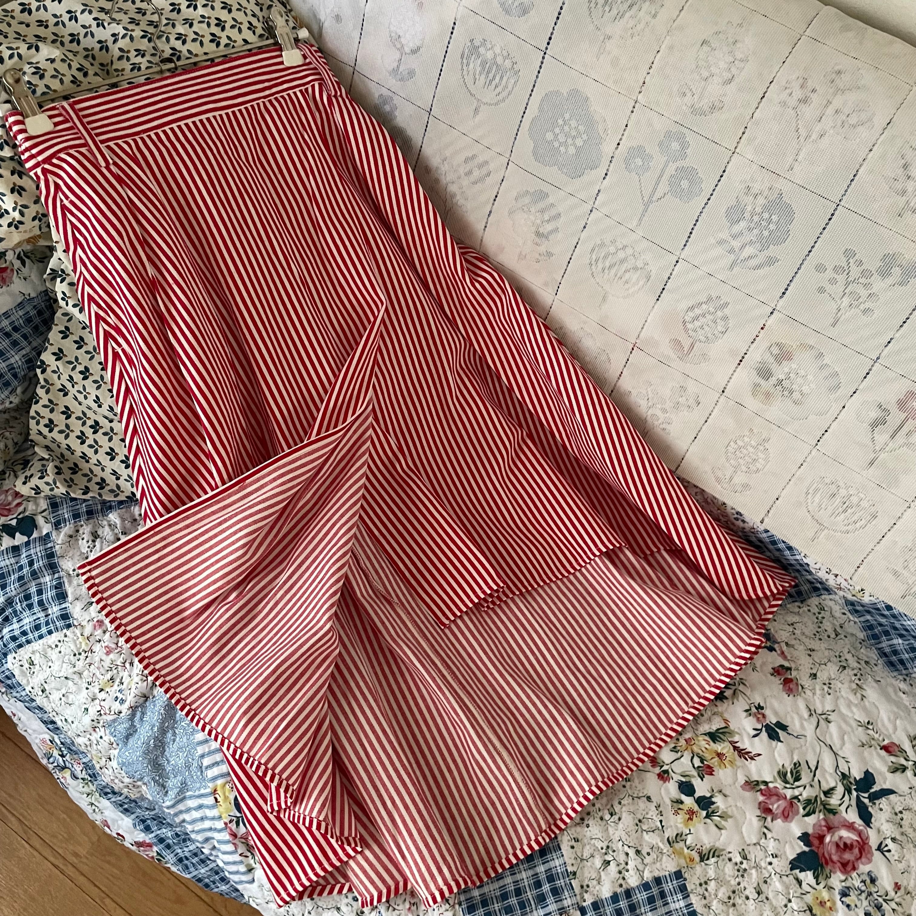 イタリア製 スカート 花柄 ストライプ プリーツ  紺 赤 白