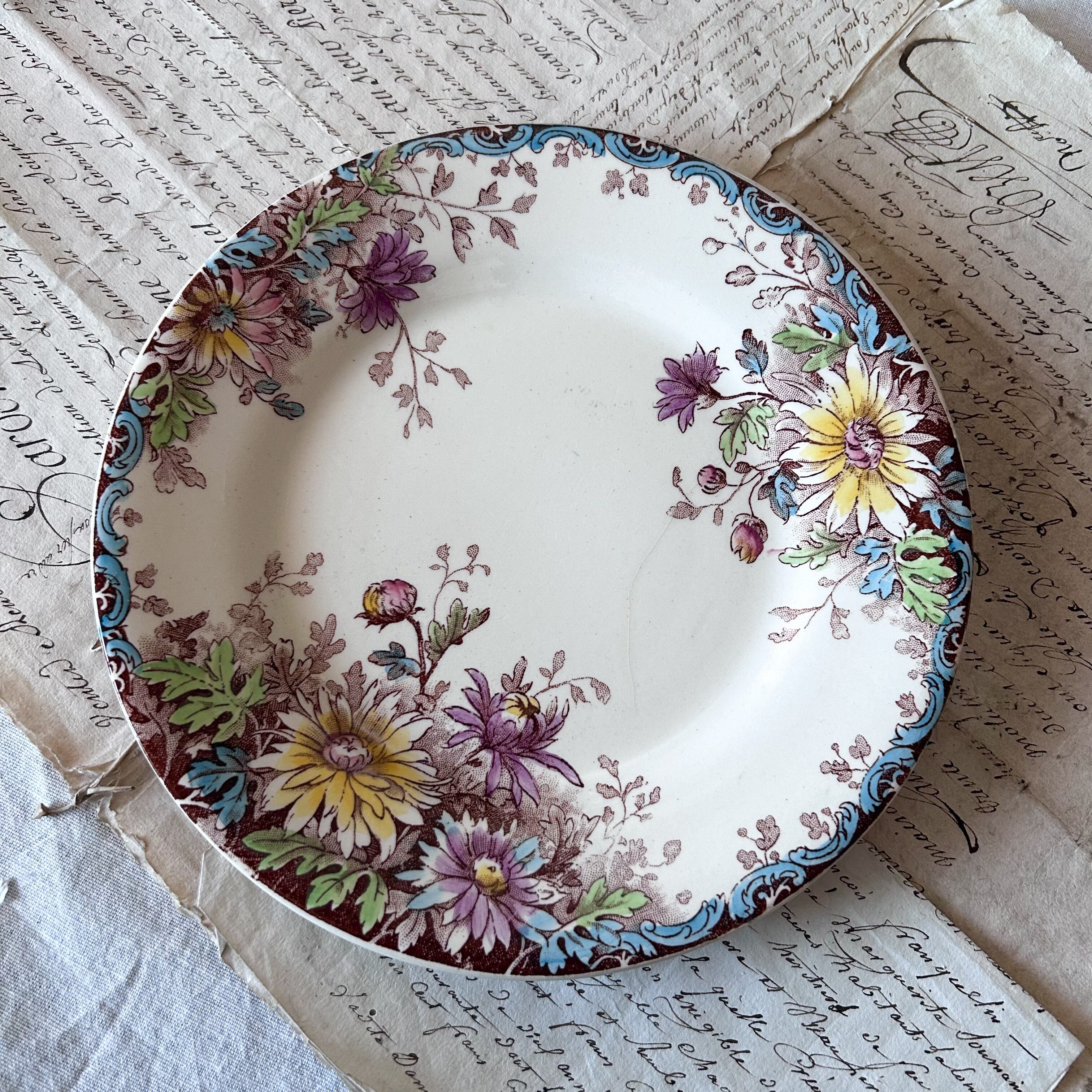 フランスアンティーク】 Longchamp （ロンシャン）花リム 平皿