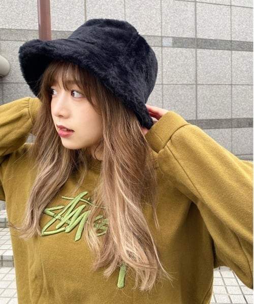 ammy. (エイミードット) ふわふわ ファー バケット ハット ブラック AMY-CA-07J21-0011