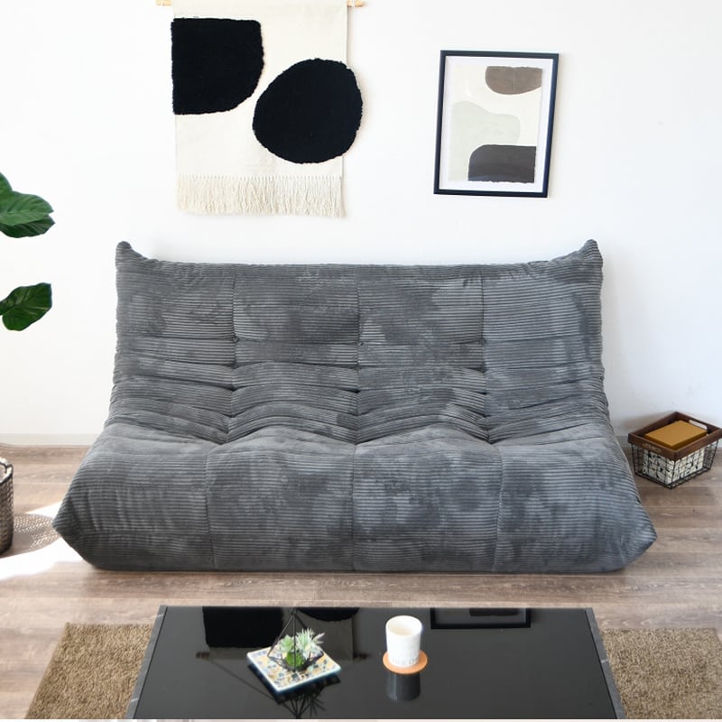 グレー コーデュロイ モダンソファ 5クッション