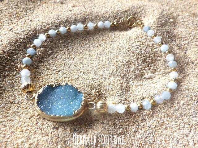 14KGF* Ocean Druzy アクアマリン ビーチブレスレット | Mermaid Cottage