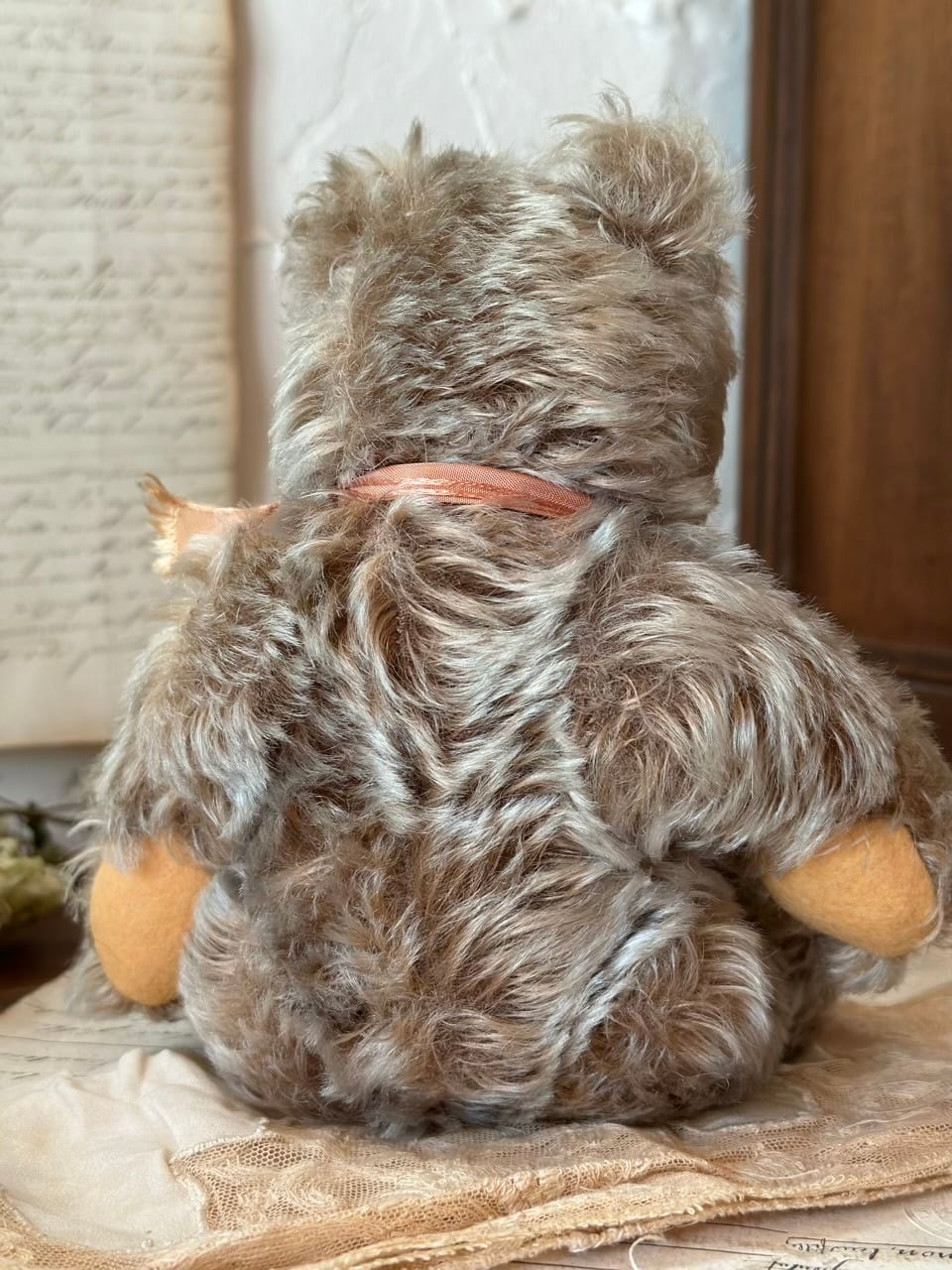 ピンクリボンのオープンマウスベア くま ぬいぐるみ | Brocante de La