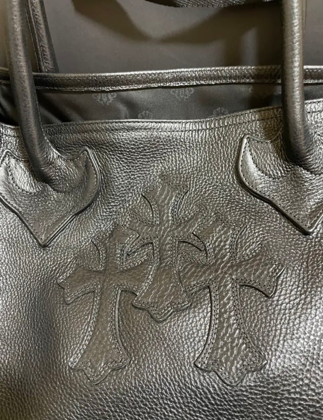 CHROME HEARTS Drawstring Tote Bag クロムハーツ ドローストリングトートバッグ ハンドバッグ レザー 巾着 ロゴ ブラック【221005】【-B】【me04】