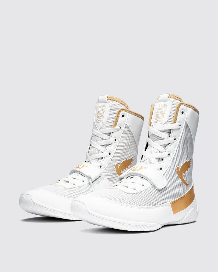 ＦＬY フライ　ボクシングシューズ　　新品未使用 タグ箱付き FLY ボクシングシューズ「Storm Boots2」（ホワイト/ゴールド）フライ