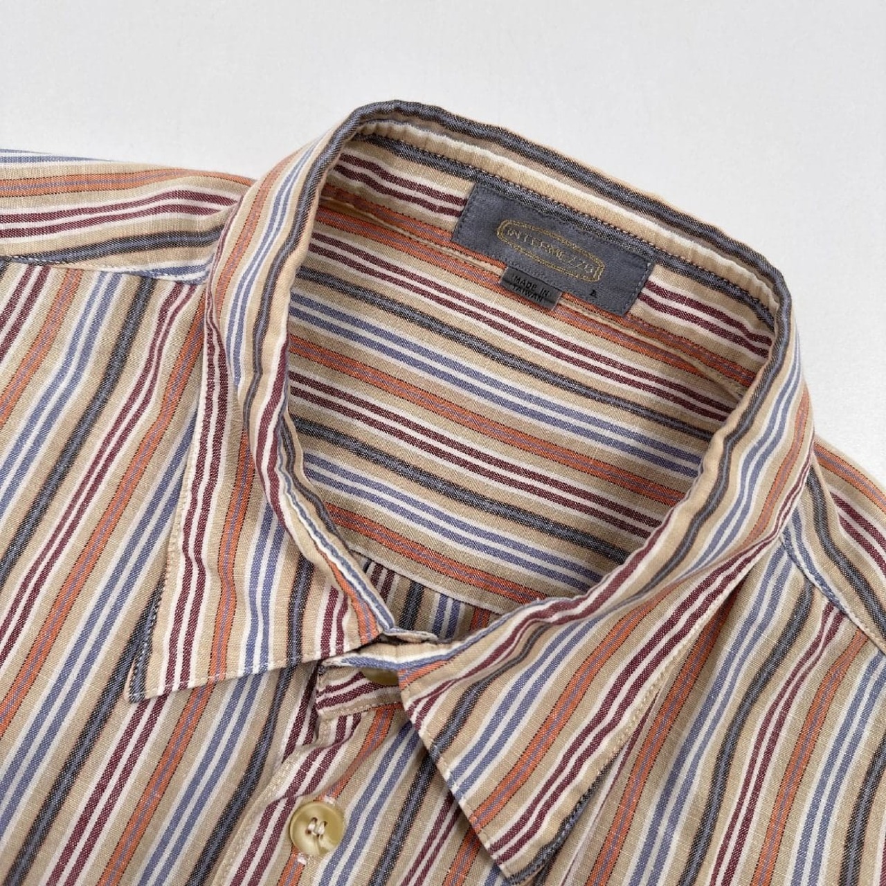 リネン混◆INTERMEZZO インターメッツォ ストライプ 半袖シャツ Lサイズ /メンズ 麻