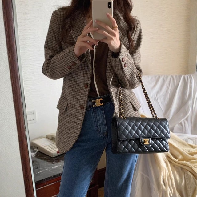 ウール混ハウンドトゥース　シングルブレスト　テーラージャケット〈１カラー サイズS-M〉