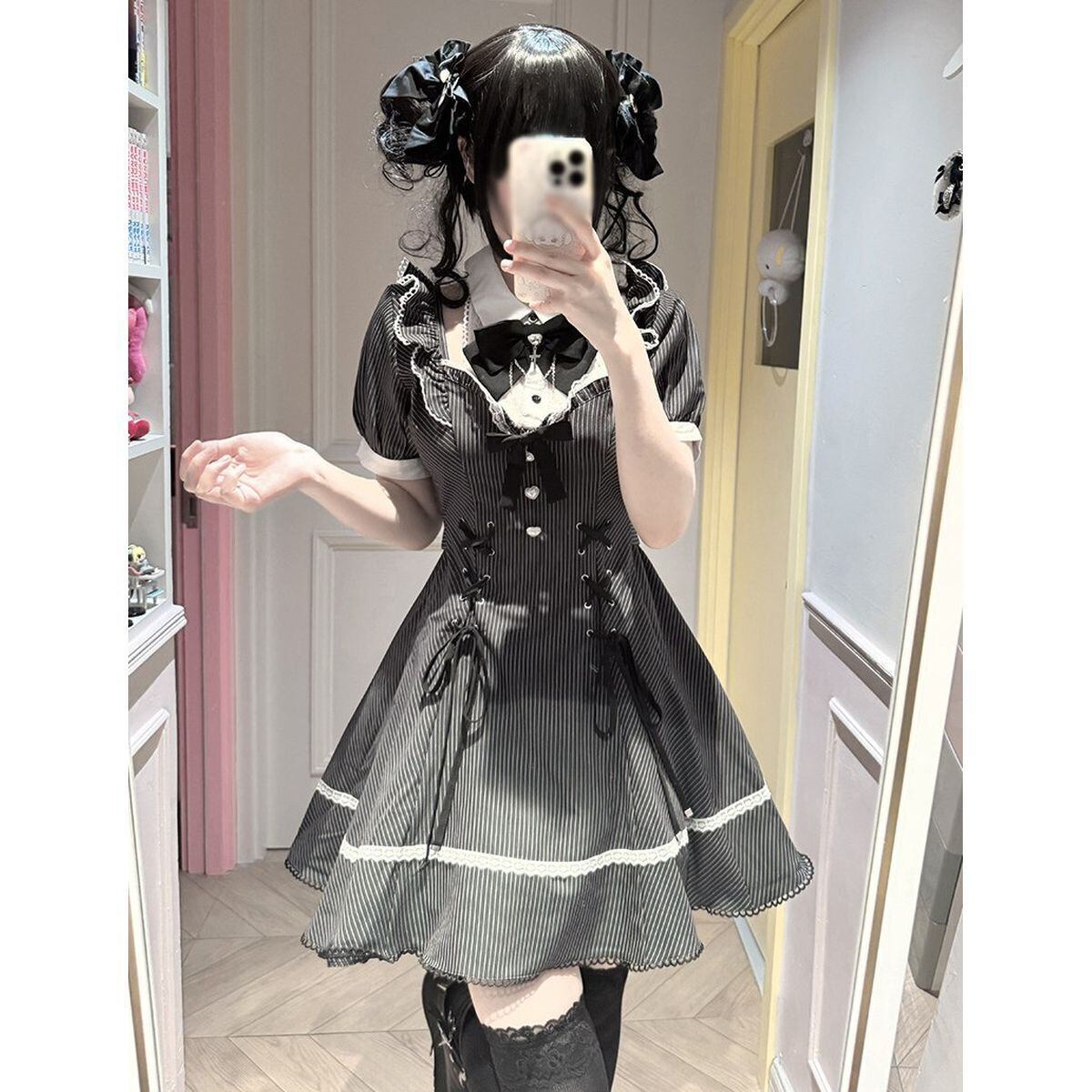 地雷系ブラックストライプショートパンツセットアップ | Maiden's Rêve