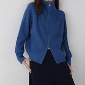 ダブルジッパーリブハイネックニットカーディガン H0050