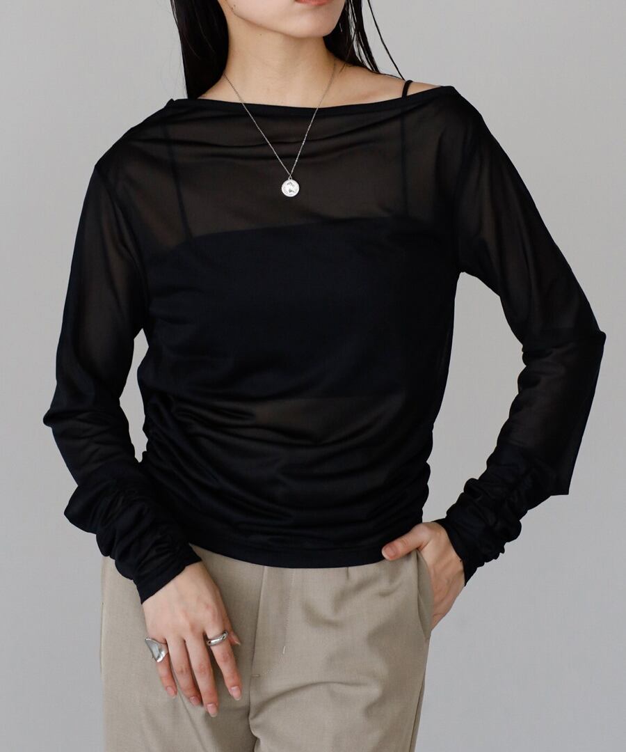 アシンメトリーギャザーシアートップス【t-10719】.