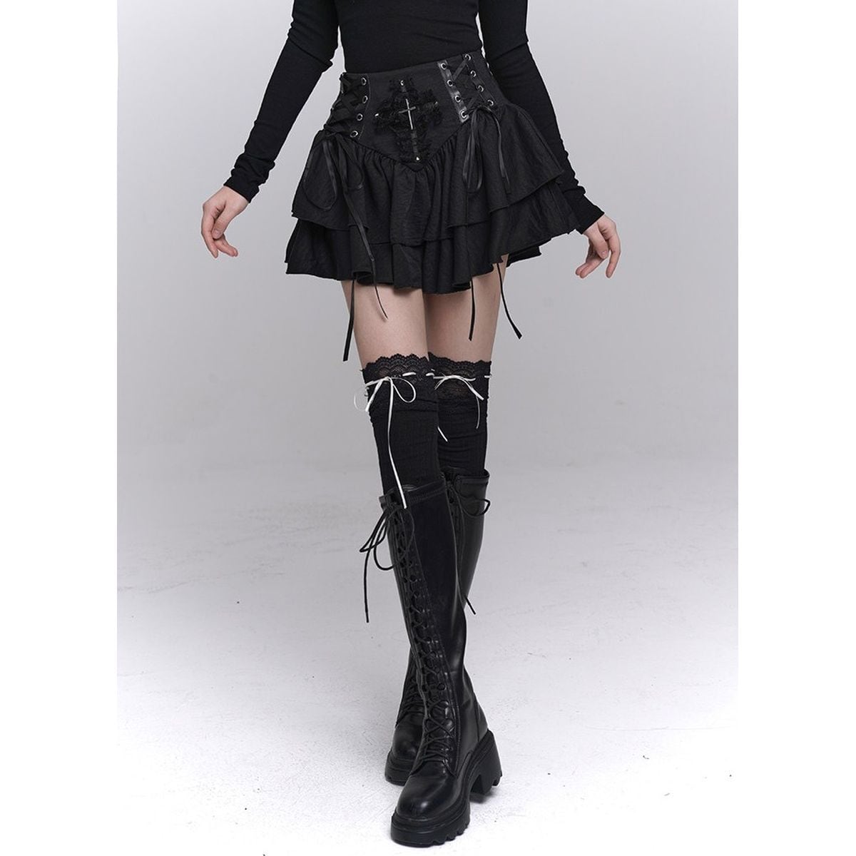 kiss the club POPUPレースアップ ミニスカート ブラック kiss the club POPUPレースアップ ミニスカート ブラック kiss the
