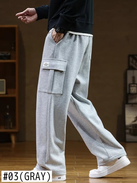 秋スウェットパンツ男性マルチポケット巾着綿トラックパンツ男性ルーズ