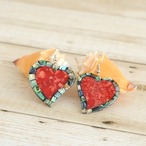 バリ島  シェル ハートのピアス  レッド