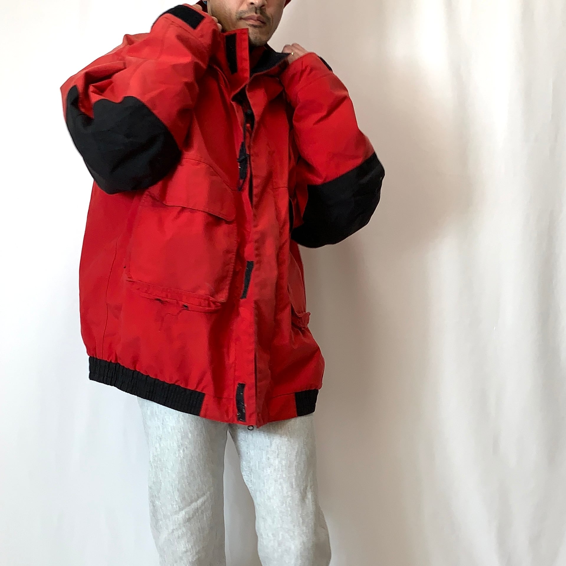 vintage old 90s Cabelas GORE-TEX nylon jacket カベラス ゴアテックス ナイロンジャケット ハンティング  フィッシング メンズ レディース レッド×ブラック SIZE 2XL-TALL