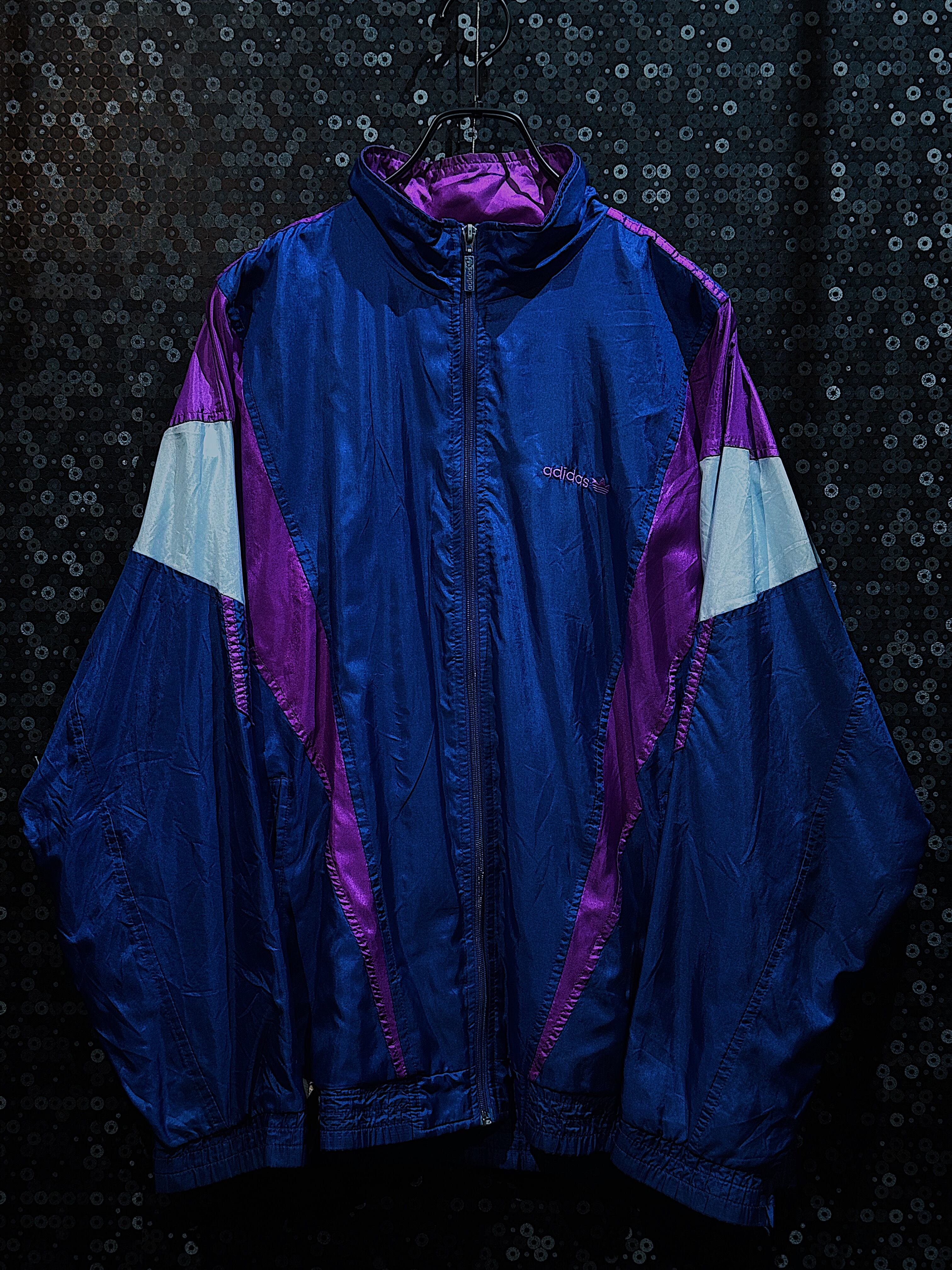 "90's vintage" adidas original deep Blue pink color pattern nylon jacket
