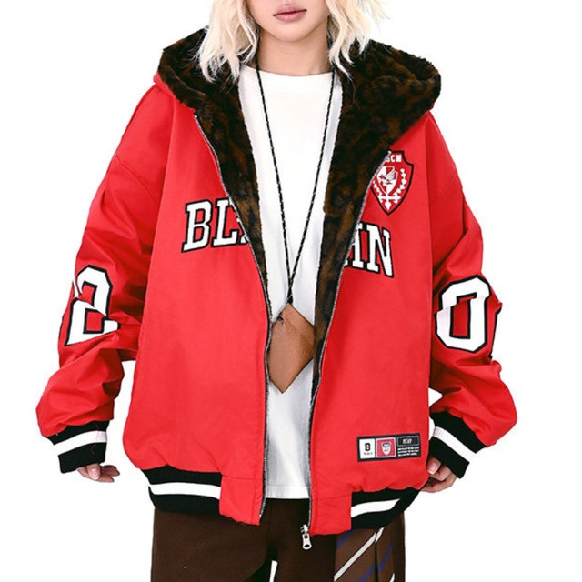 college x leopard reversible hoodie jacket　カレッジ×レオパードリバーシブルフーディジャケット　J1656