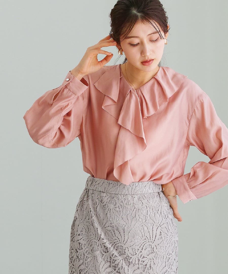 繊細に揺れる 】シルキーローン・ラッフルフリルブラウス（776031