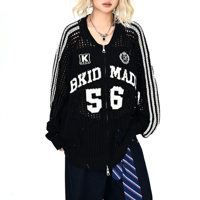 logo mesh zipper knit　ロゴメッシュジッパーニット　J1375