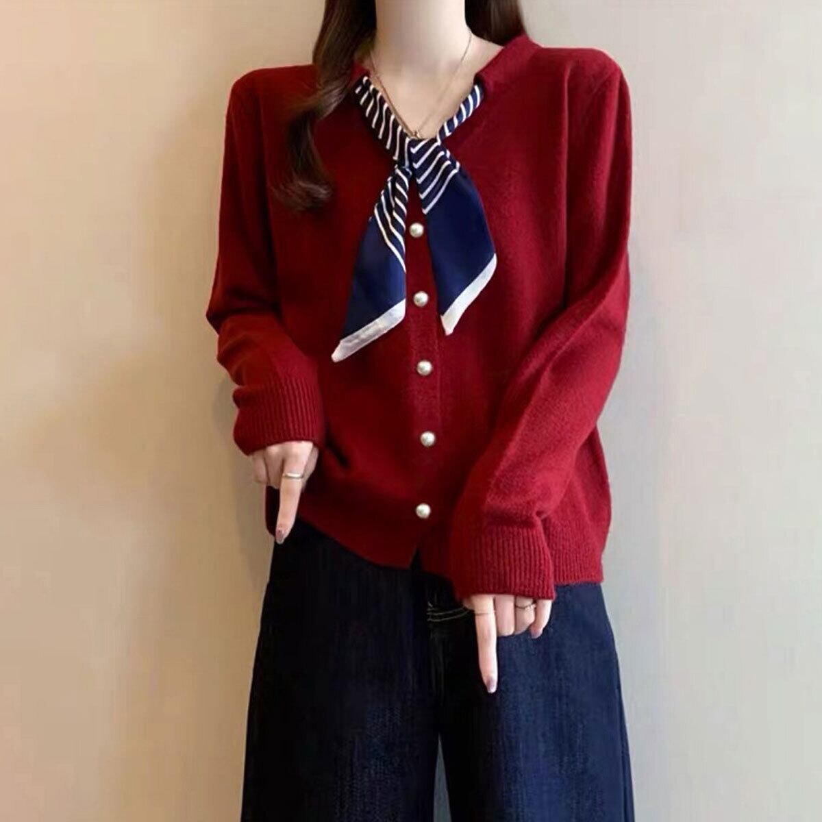 ボウタイ ニット 長袖 レディース 秋冬 韓国 きれいめ 大人 かわいい おしゃれ カジュアル 通勤 OL ビジネス オフィス ゆったり ニットカーディガン 大人可愛い 大人女子