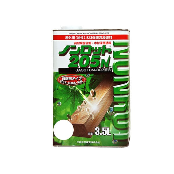ノンロット205N 屋外白木用 3.5L缶 2色 三井化学産資 前田工繊産資 透明 高含浸タイプ JASS 18M-307適合 391