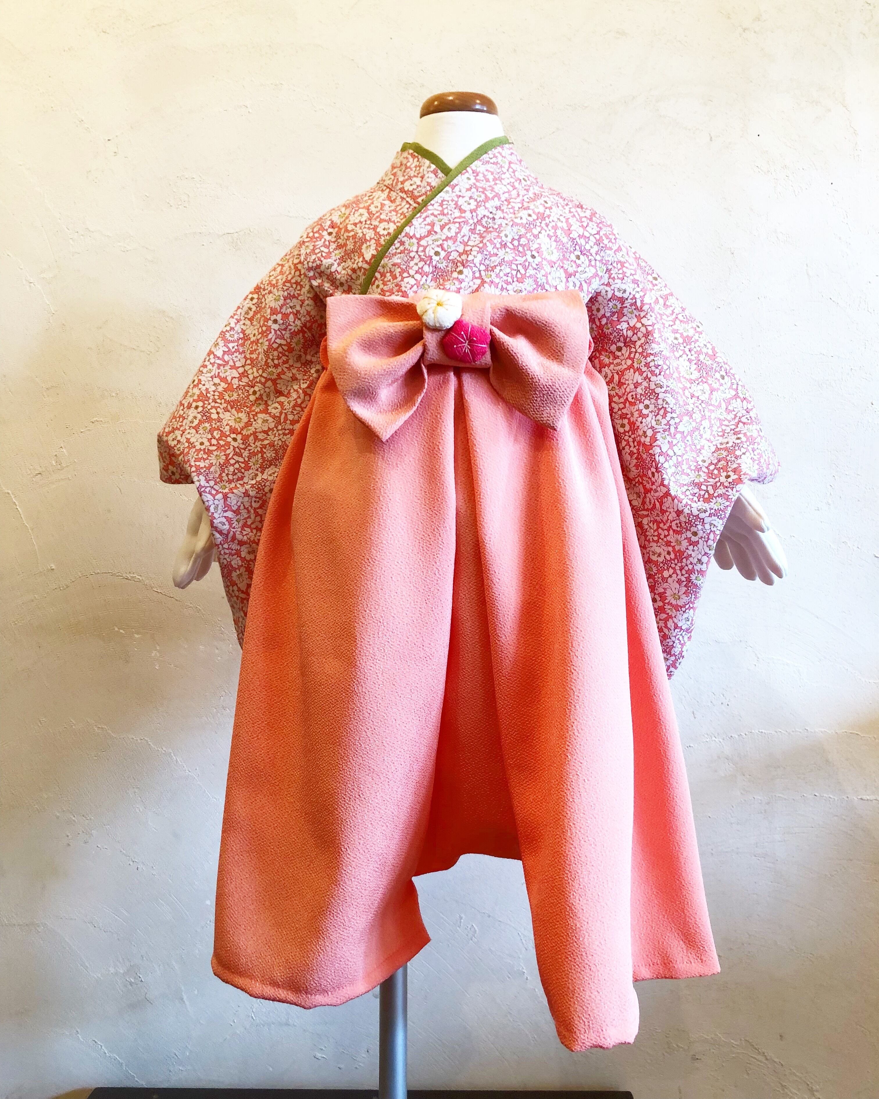オーダー専用　袴と靴下セット　a.m.baby hakama ベビー袴 Sサイズ80-95 小花柄ピンク