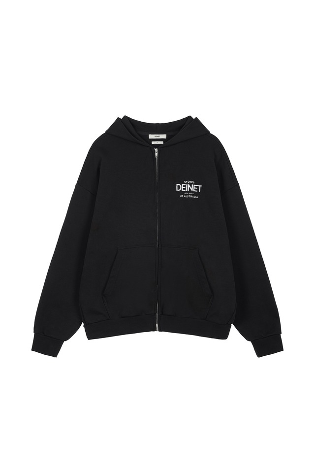 [DEINET] LOST IN SYDNEY ZIP-UP HOODIE IN BLACK 正規品 韓国ブランド 韓国通販 韓国代行 韓国ファッション デイネット ダイニット 日本 店舗