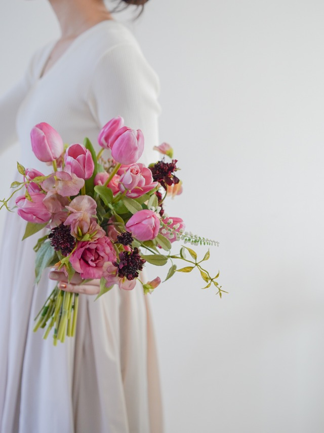 〈完成品販売ブーケ〉Tulip pink artificial flower bouquet