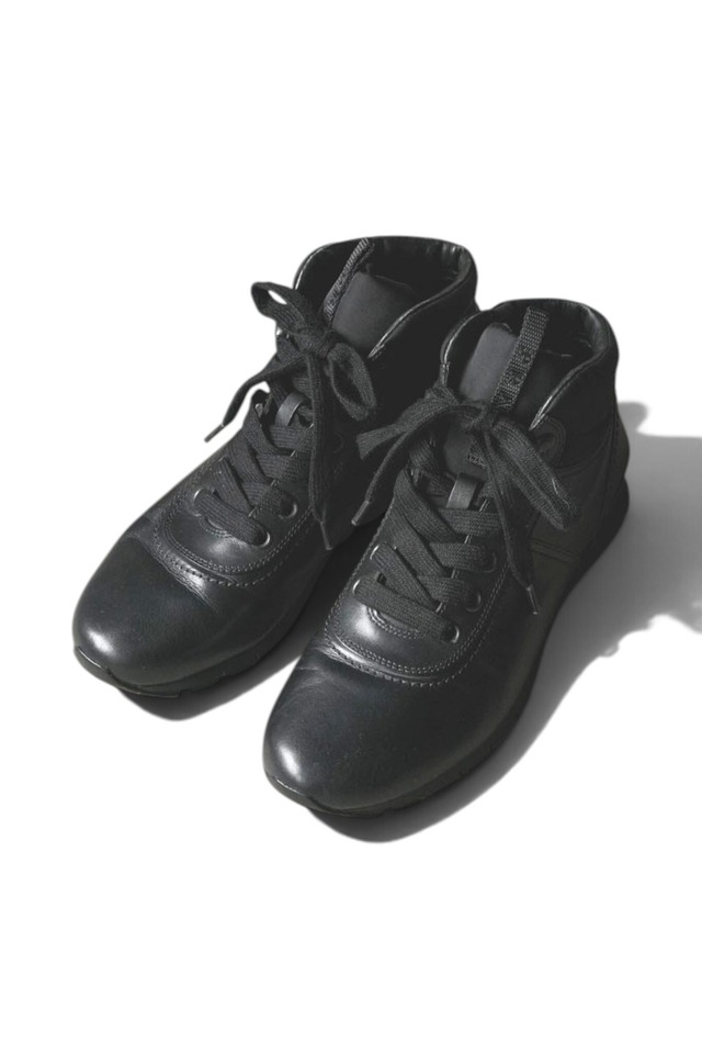 90~00's "PRADA SPORT" Black Leather Mid-Cut Technical Sneakers
