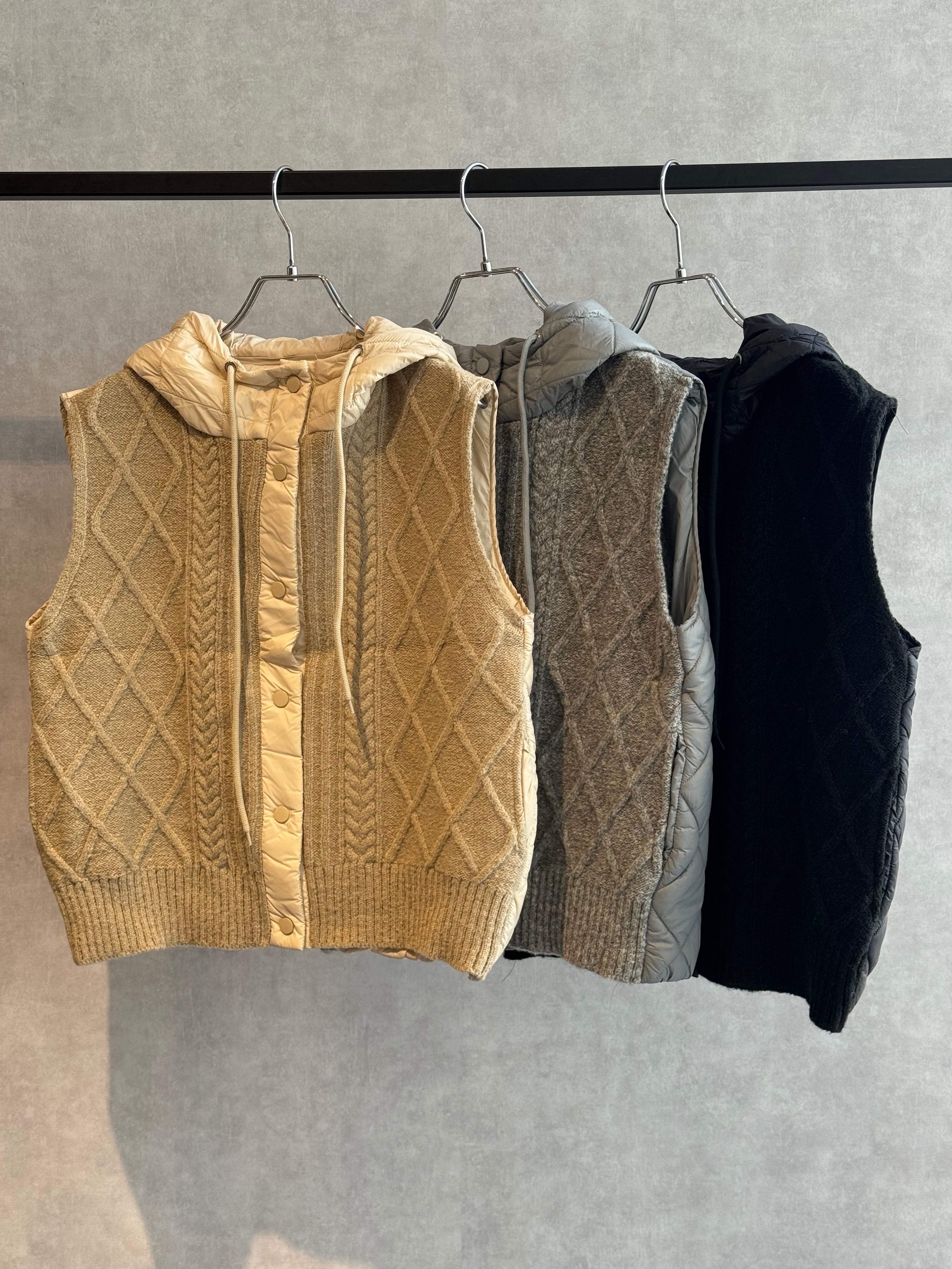 cable knit quilting hood vest