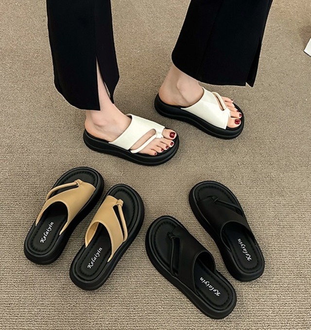厚底 トングサンダル レディース サンダル ミドルヒール フラット 厚底 ラウンドトゥ 脚長 かわいい 大人可愛い シンプル カジュアル おしゃれ 主役級 存在感 無地 春 夏 通勤 通学 デート お出かけ 旅行 公園 休日 普段使い 韓国 22.5cm 23.0cm 23.5cm 24.0cm 24.5cm 25.0cm 大きい 黒 ブラック オフホワイト カーキ