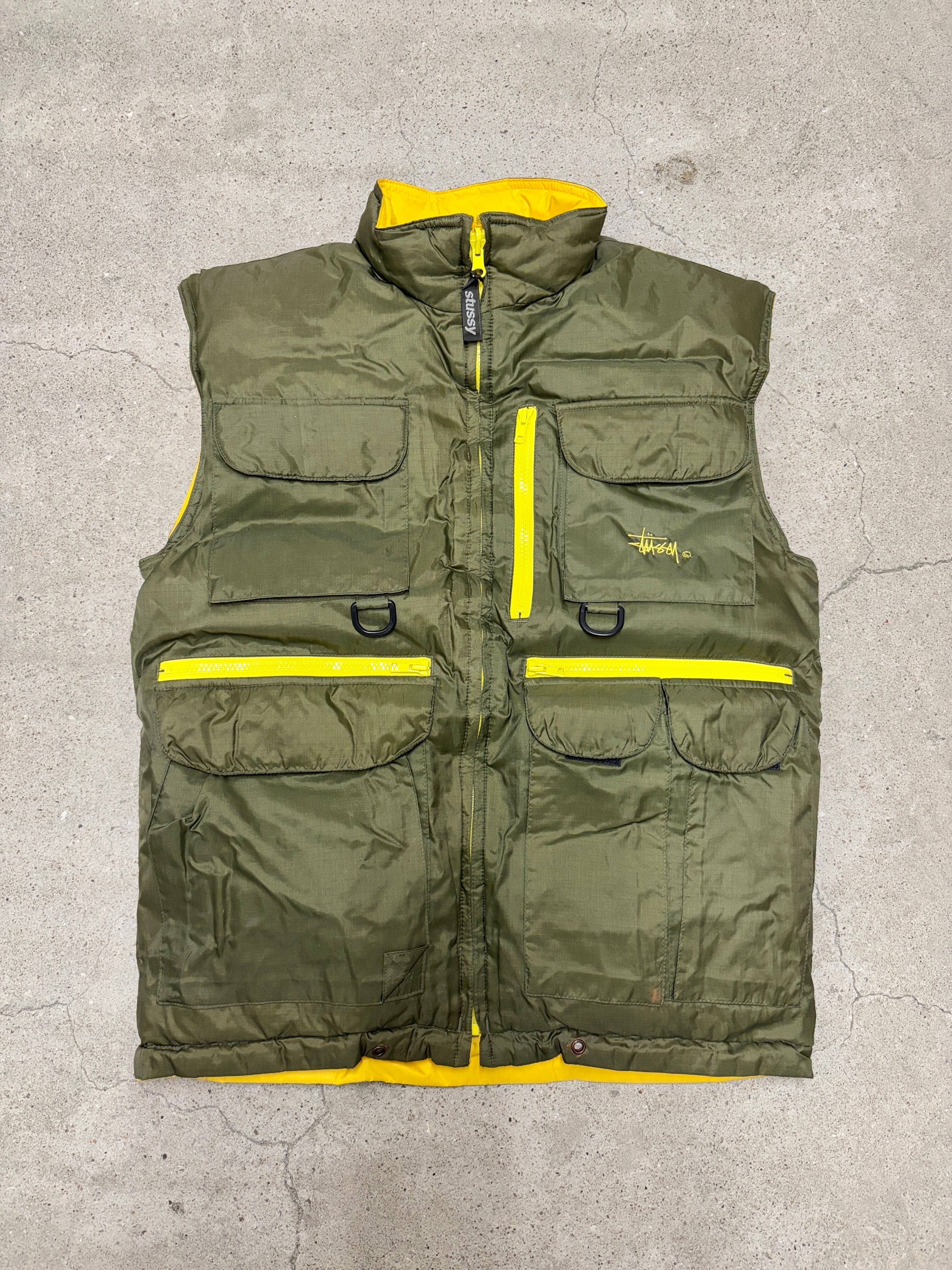 90s OLD STUSSY/Reversible Fishing Down Vest/Fishing Vest/S