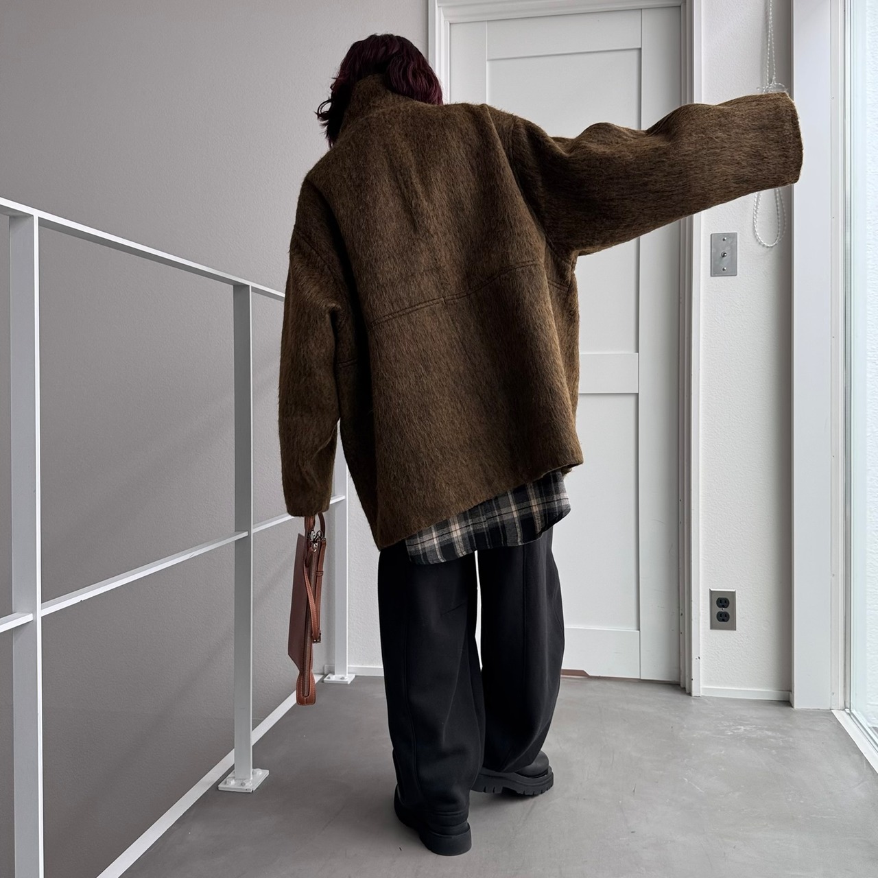 スタンドカラーシャギーミドルCO/マスタード