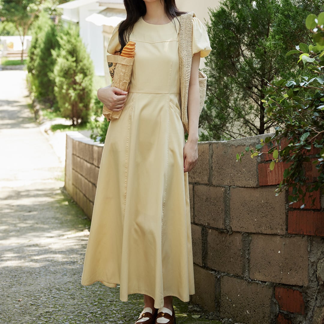 puff sleeve panel dress